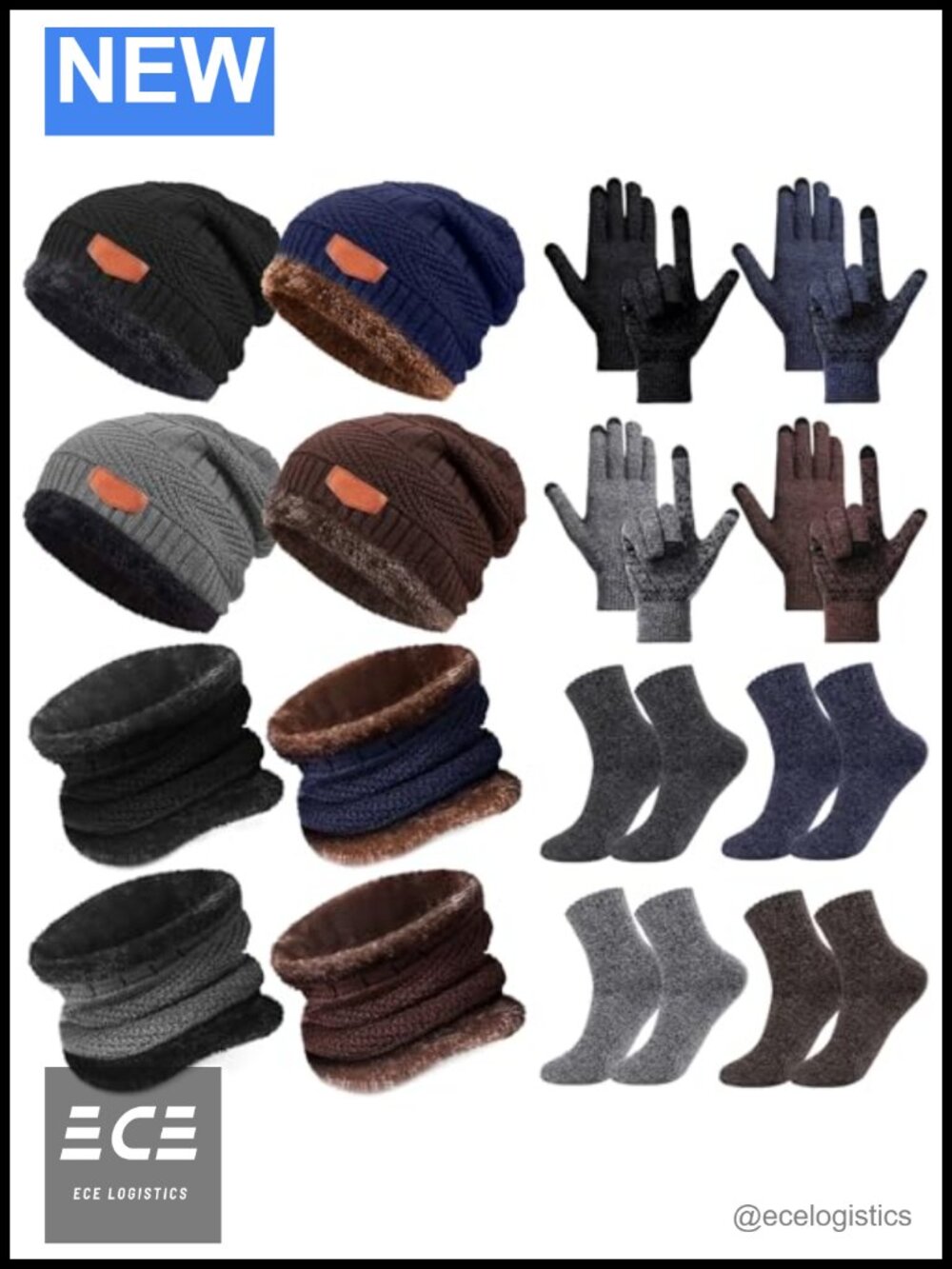 16 Pc Winter Knit Set Beanie Scarf Gloves Socks Acrylic Fleece Touchscreen
